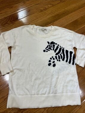 LOFT Cream Sweater with Black Zebra Graphic